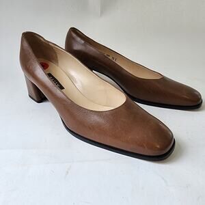 Bally Ostensa 2 Sporty Pumps UK 7.5E US 10 NARROW Brown Leather Block Heel
